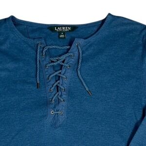 Lauren Ralph Lauren Blue Lace-Up Long Sleeve Top Womens Small